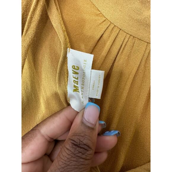 Anthropologie Maeve Yellow Office Work Tie Neck Long Sleeve Blouse Size X-Small - Picture 2 of 10